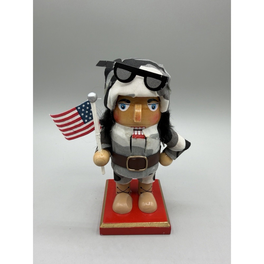 United States Wooden Soldier Nutcracker 6" Tall Waving Flag